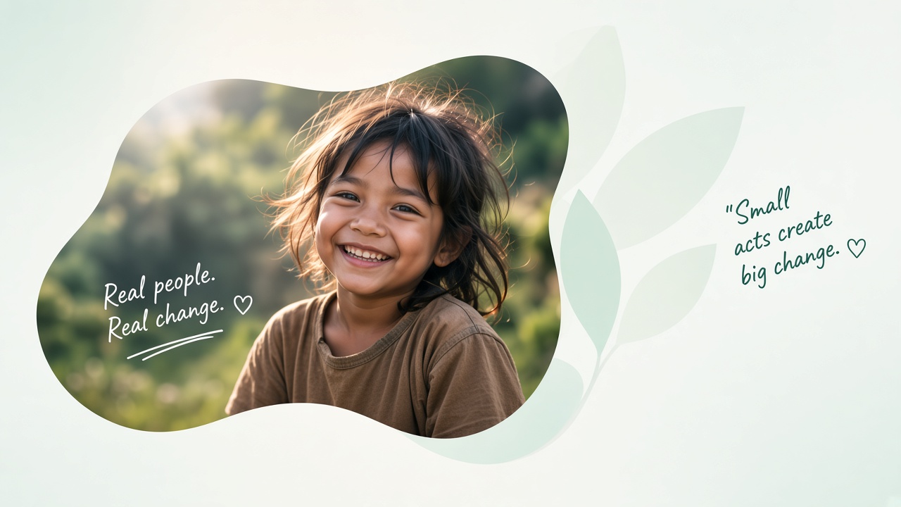 A smiling child — real people, real change. Small acts create big change.